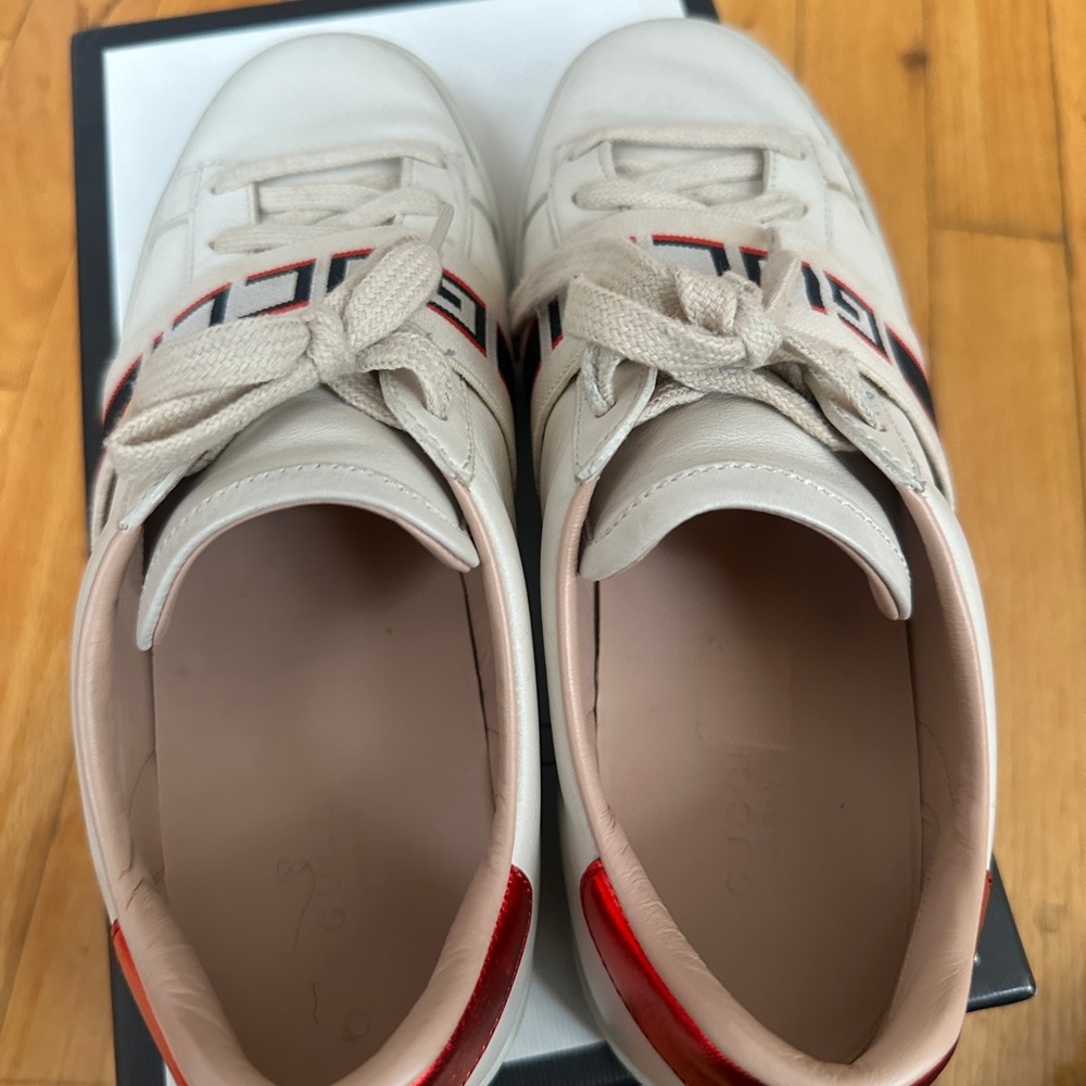 Gucci Cream and Red Logo Sneakers